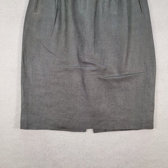 Vintage Liz Claiborne Gray Pure Linen High Waist Pleated Unique Pencil Skirt - Picture 4 of 12